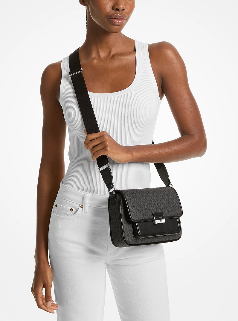 Bradshaw Medium Signature Logo Messenger Bag in BLACK | Michael Kors