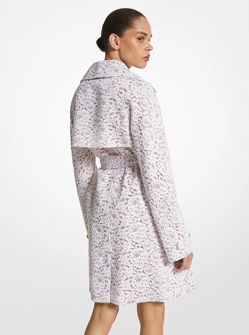 Corded Floral Lace Trench Coat in OPTIC WHITE | Michael Kors