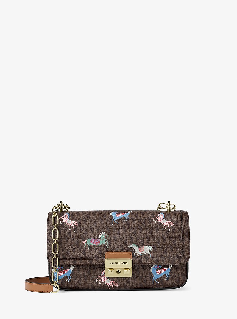 Tribeca Small Signature Logo Shoulder Bag in BRN/ACORN | Michael Kors