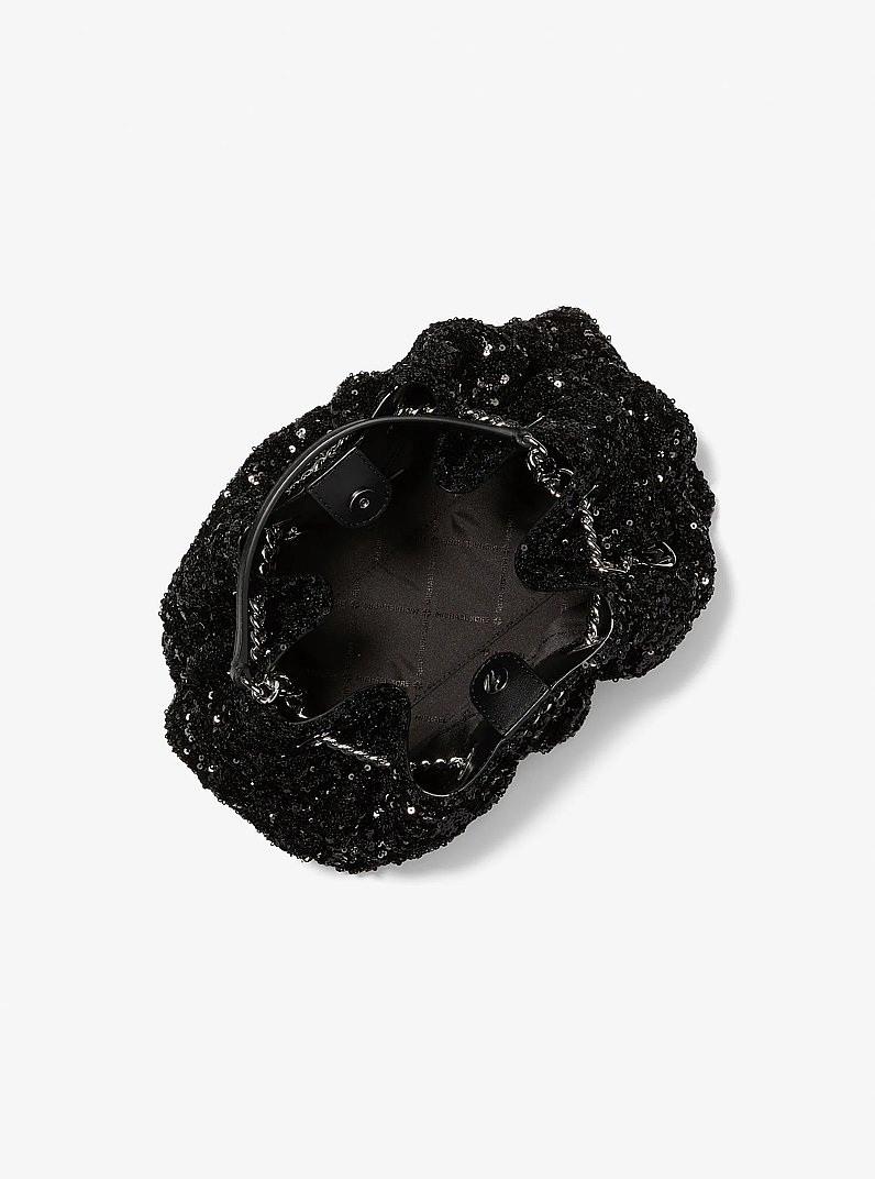 Mina Small Sequin Embellished Convertible Pochette in BLACK | Michael Kors