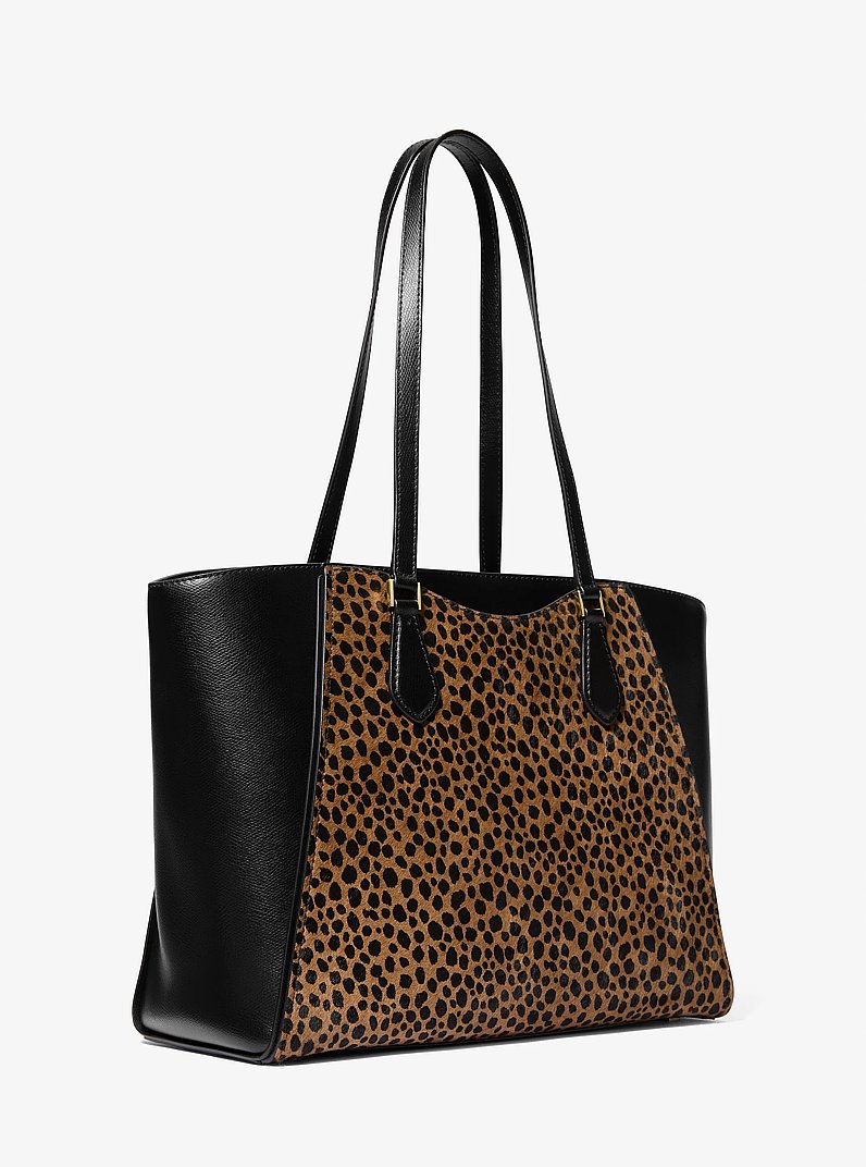 Taryn Large Cheetah Print Calf Hair and Leather Tote Bag in HUSK MULTI | Michael Kors