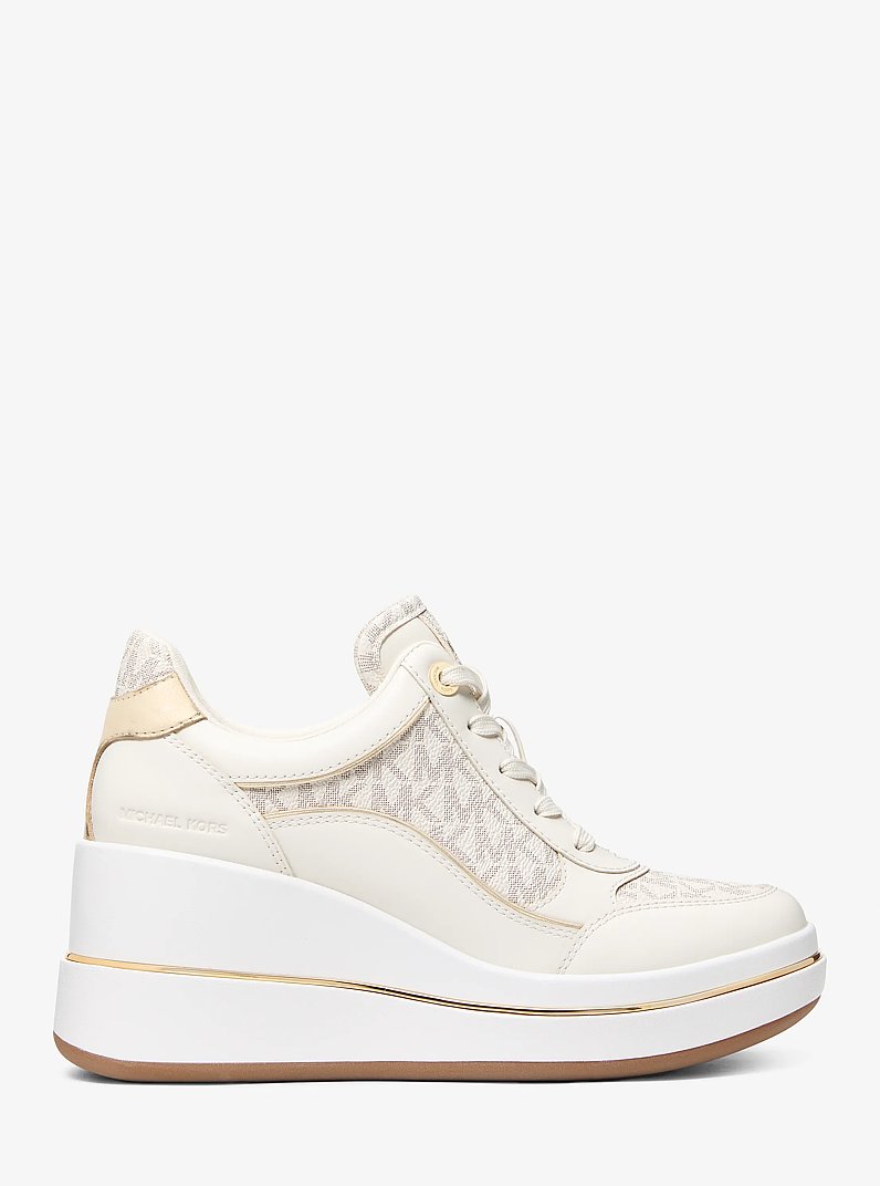 Emmy Signature Logo and Leather Wedge Trainer in VANILLA | Michael Kors