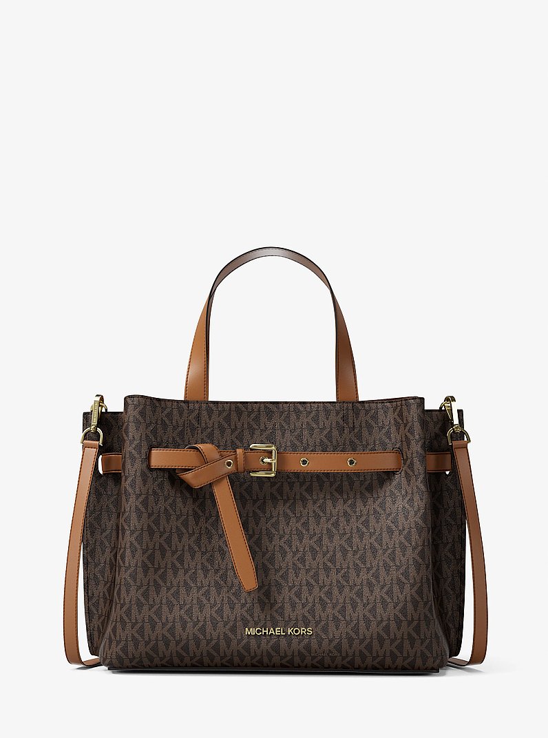 Emilia Medium Signature Logo Satchel in BRN/ACORN | Michael Kors