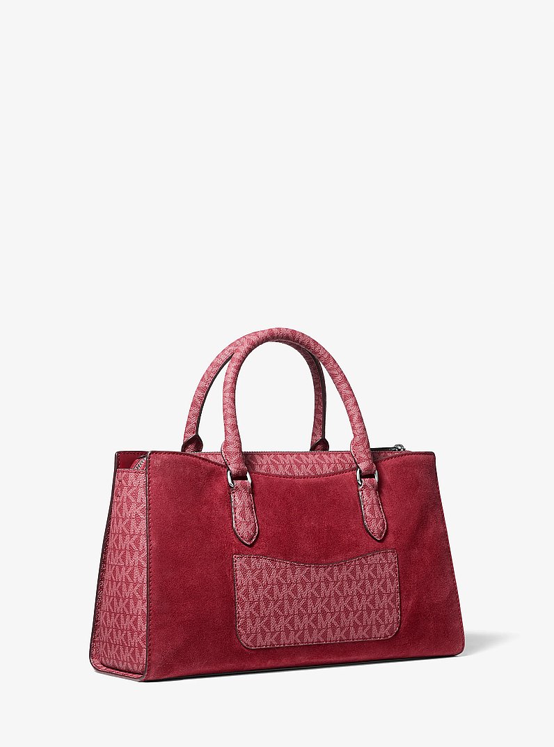 Arden Medium Signature Logo Top-Zip Satchel in MAROON | Michael Kors