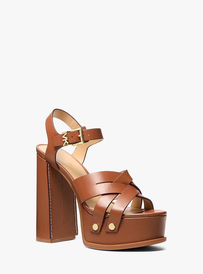 Nora Leather Platform Sandal in LUGGAGE | Michael Kors