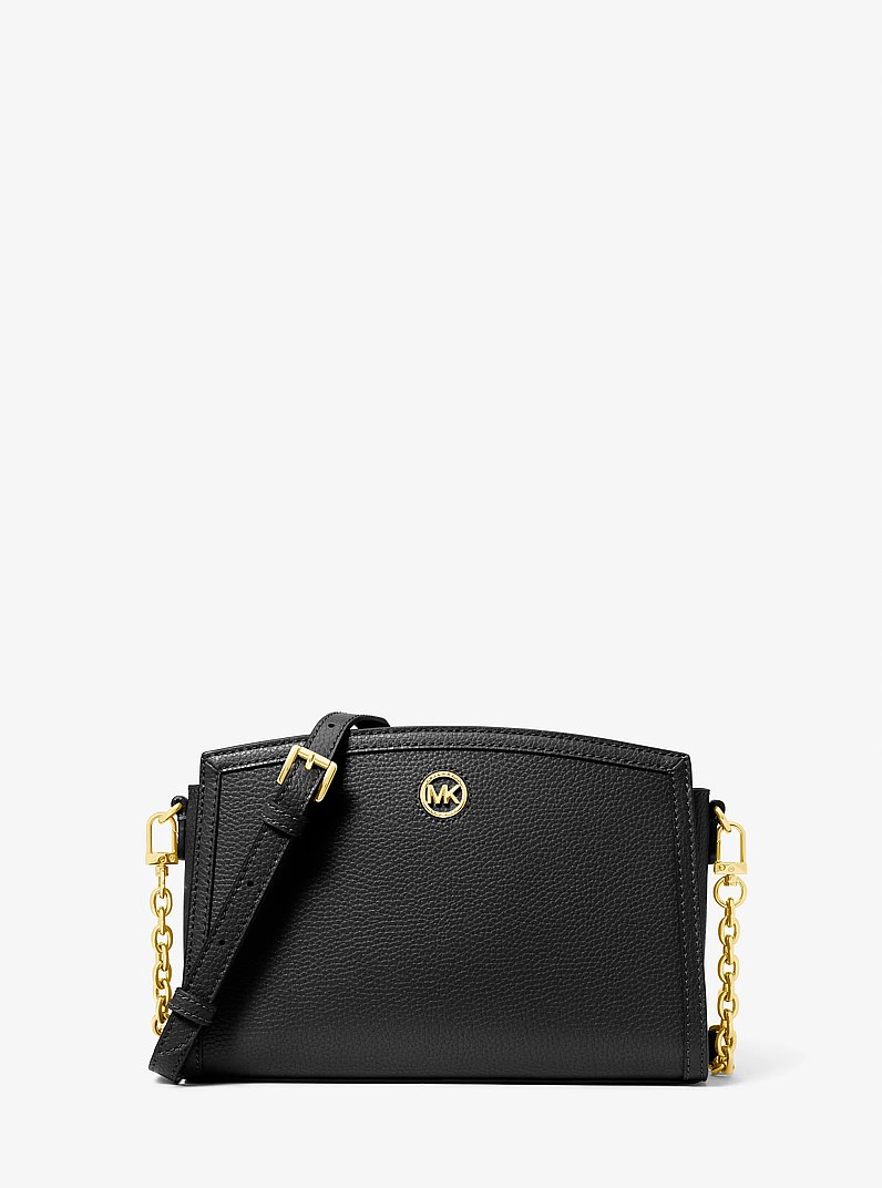 Chantal Large Pebbled Leather Crossbody Bag in BLACK | Michael Kors