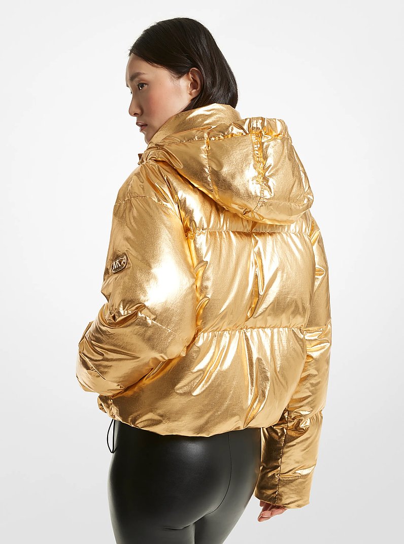 Quilted Metallic Cir&eacute; Puffer Jacket in GOLD | Michael Kors