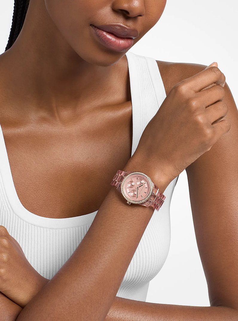 Ritz Pav&eacute; Pink-Tone and Acetate Watch in PRIMROSE | Michael Kors