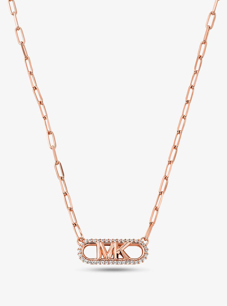 Precious Metal-Plated Sterling Silver Empire Logo Chain Link Necklace in ROSE GOLD | Michael Kors