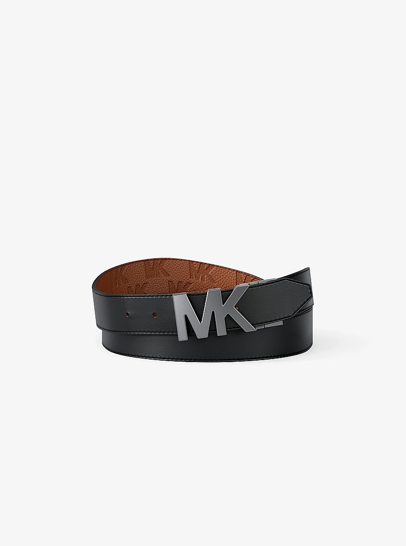Reversible Logo Embossed Leather Buckle Belt in LUGGAGE/BLACK | Michael Kors