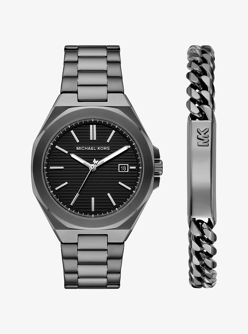 Oversized Callum Gunmetal-Tone Watch and Jewelry Gift Set in