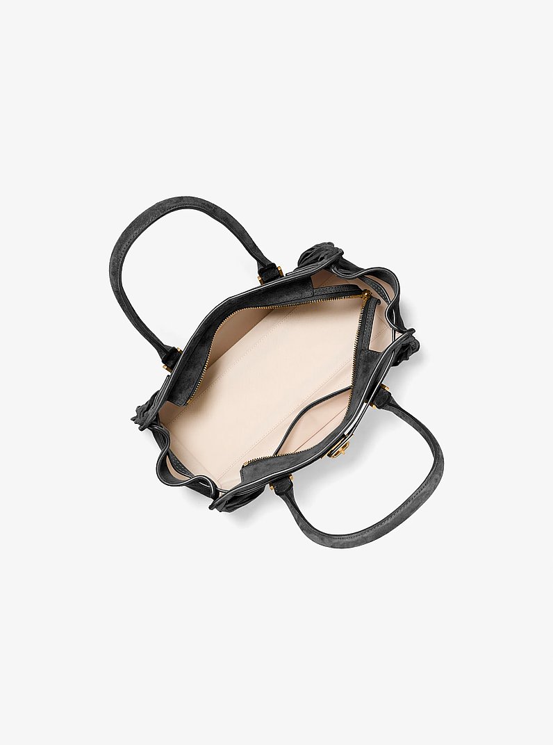 Hamilton Moderne Small Fringed Suede Satchel in BLACK | Michael Kors