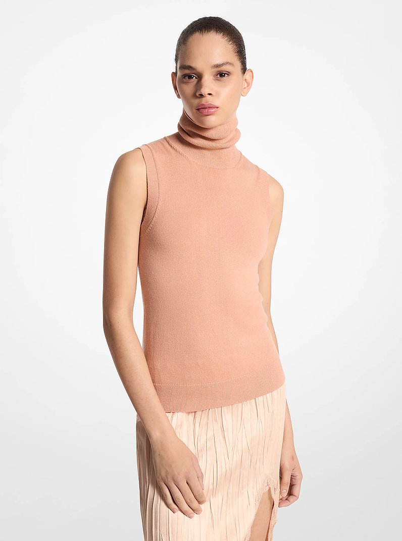 Cashmere Sleeveless Turtleneck in PEACH | Michael Kors