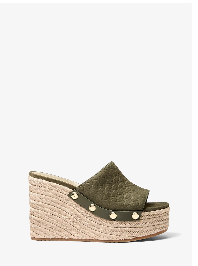 Sandale &agrave; talon compens&eacute; Micah en microsu&egrave;de de polyester &agrave; logo grav&eacute; in VERT OLIVE | Michael Kors