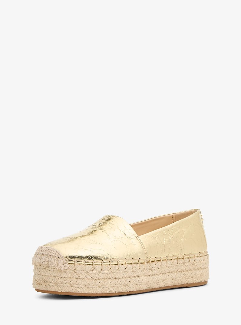Lynn Crackled Metallic Leather Platform Espadrille in PALE GOLD | Michael Kors
