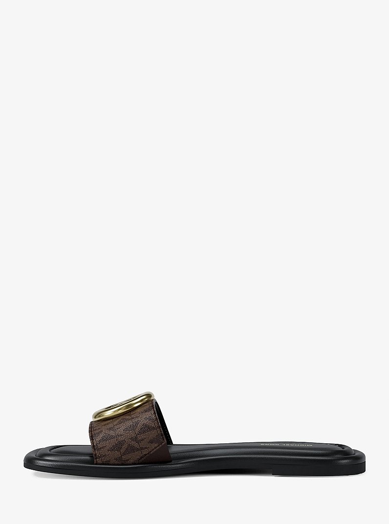 Milan Signature Logo Slide Sandal in BROWN | Michael Kors