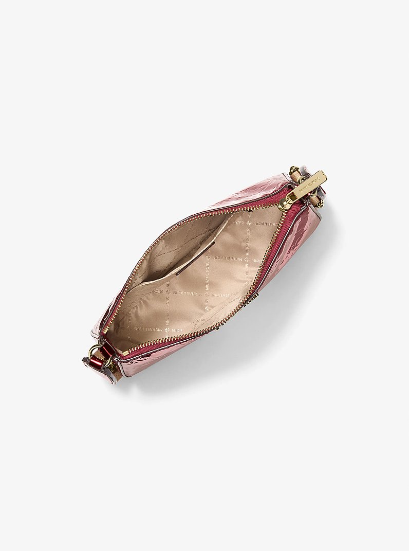 Jet Set Small Metallic Logo Debossed Crossbody Bag with Case for Apple Airpods Pro&reg; in CHERRY | Michael Kors