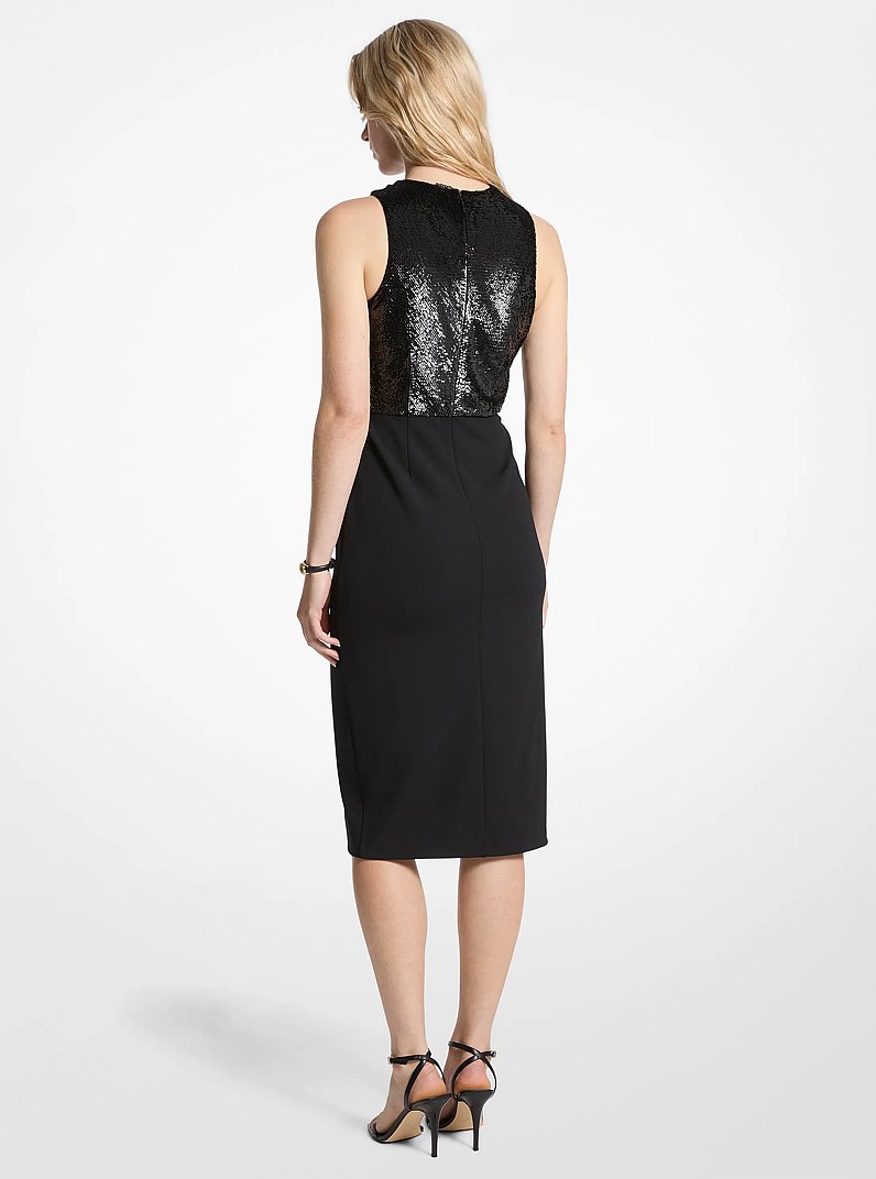 Sequined and Crepe Halter Dress in BLACK | Michael Kors