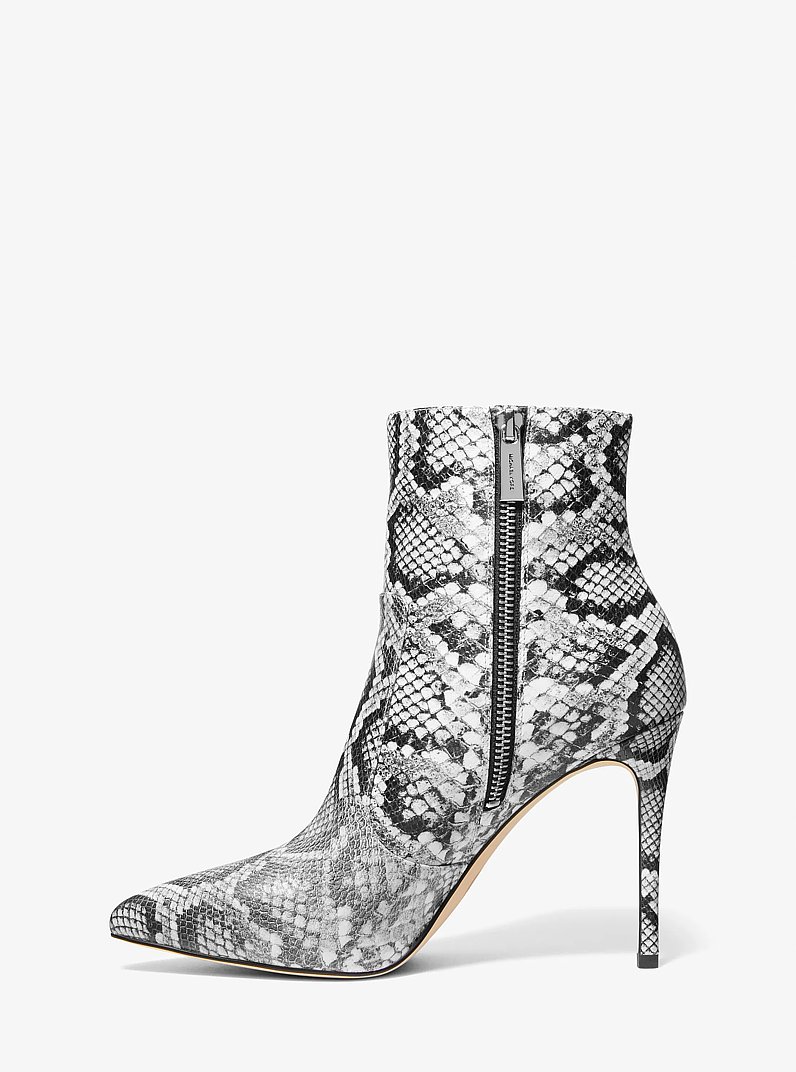 Rue Snake Embossed Leather Ankle Boot in BLACK | Michael Kors