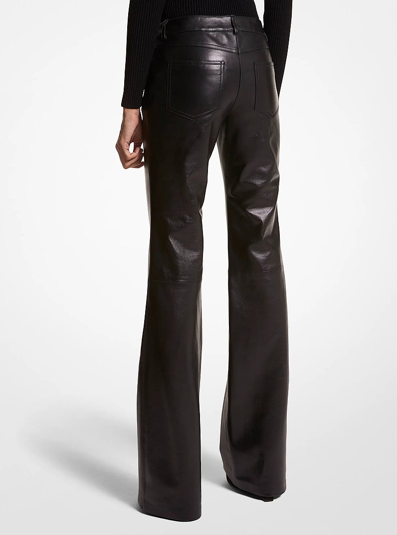Plong&eacute; Leather Flared Pants in BLACK | Michael Kors