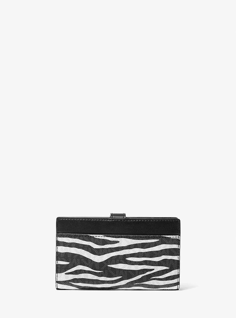 Greenwich Medium Zebra Signature Logo Wallet in BLACK | Michael Kors
