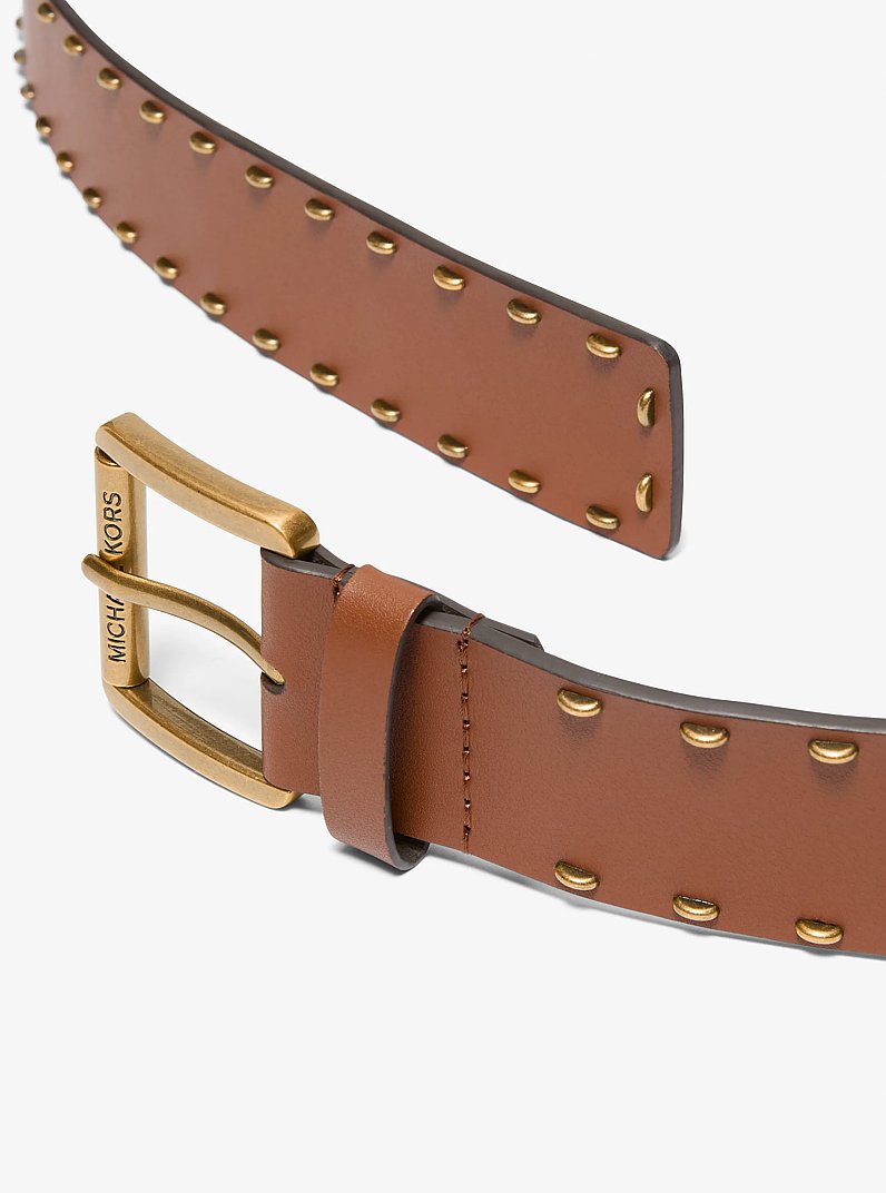 Studded Leather Belt in LUGGAGE | Michael Kors