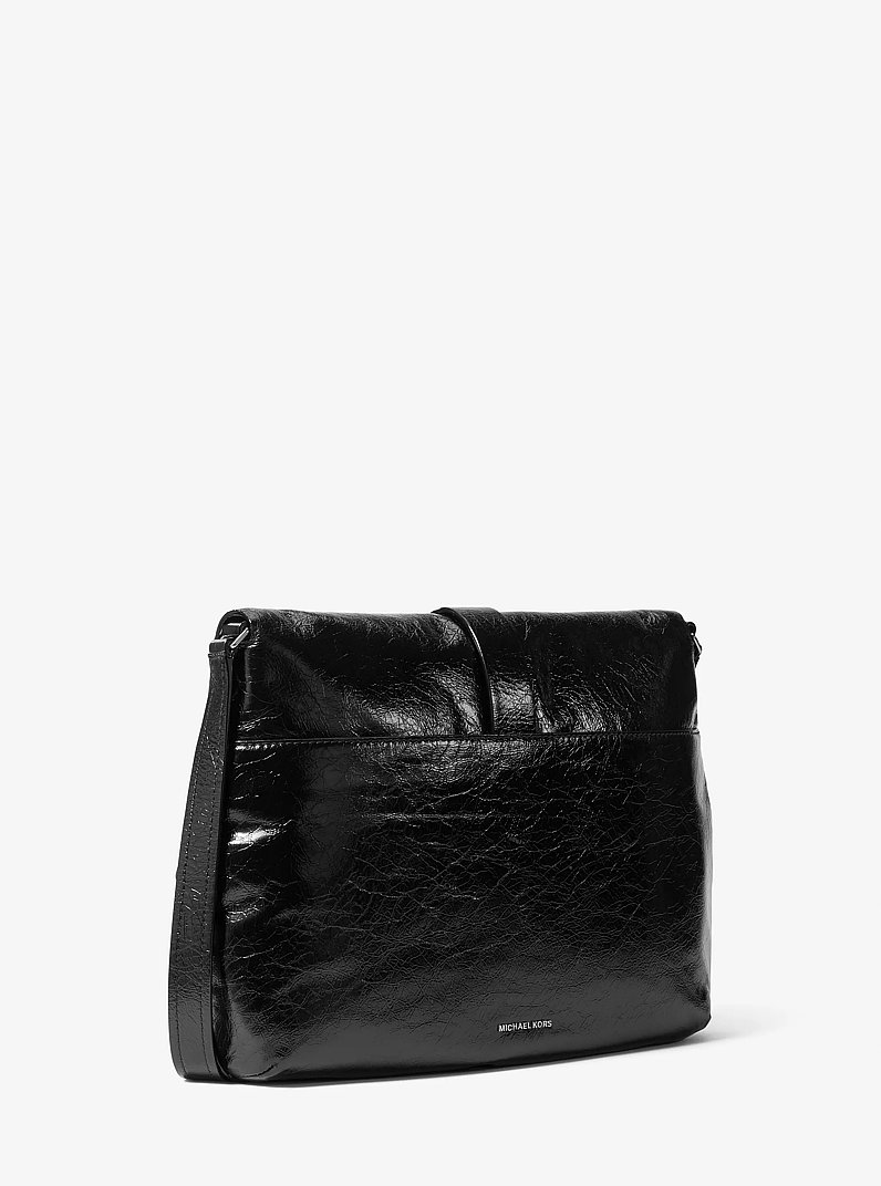 Darrington Large Crackled Leather Shoulder Bag in BLACK | Michael Kors