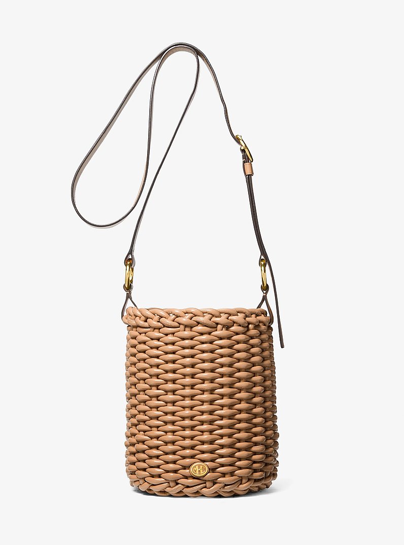 Julie Large Woven Leather Bucket Bag in SUNTAN | Michael Kors