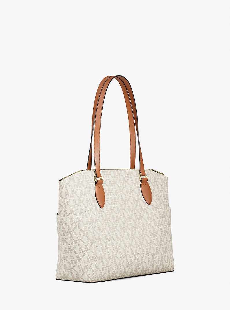 Sienna Medium Signature Logo Tote Bag in VANILLA/LUGGAGE | Michael Kors