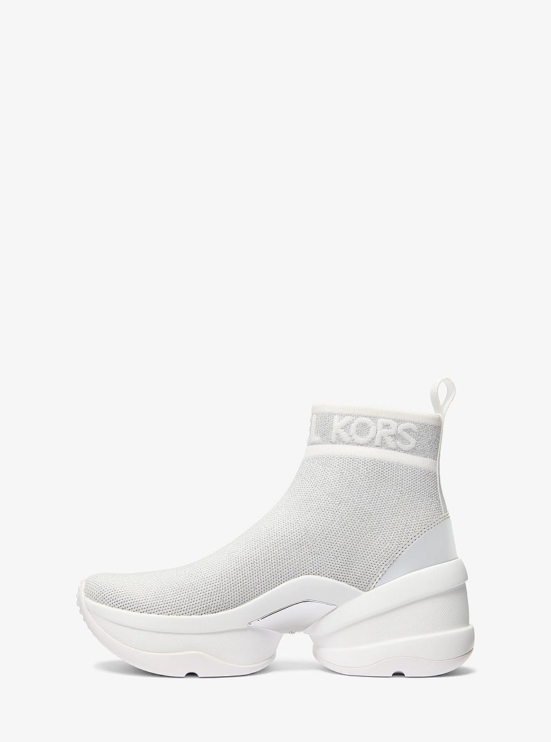 Olympia Metallic Stretch Knit Boot in SILVER | Michael Kors