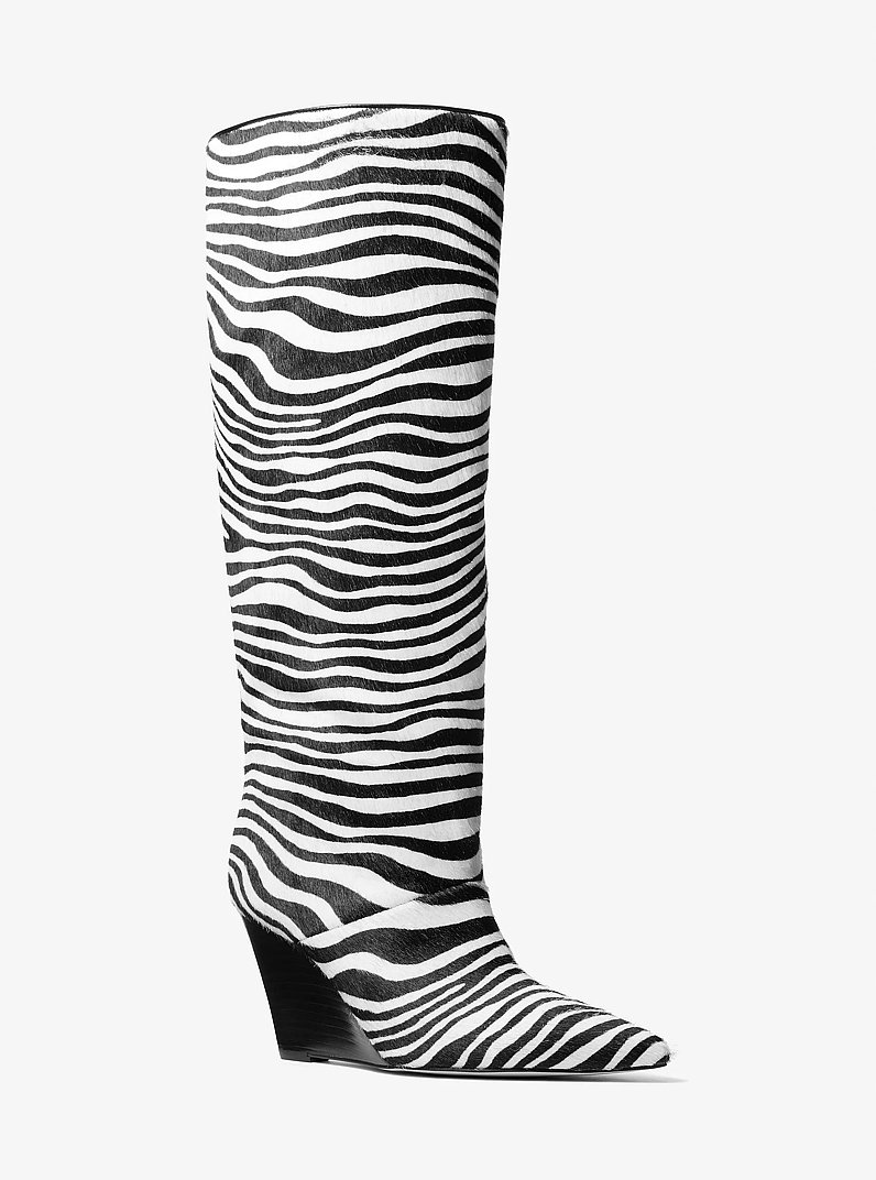 Xandra Zebra Print Calf Hair Wedge Boot in BLACK COMBO | Michael Kors