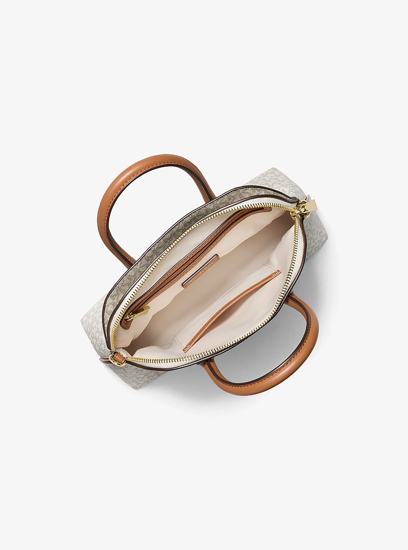 Henkeltasche Freddie Medium aus Signature-Logostoff in kuppelf&ouml;rmigem Design in VANILLE/EICHELBRAUN | Michael Kors