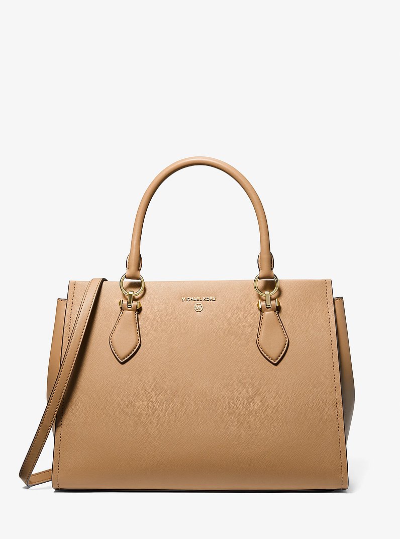 Marilyn Large Saffiano Leather Satchel in CAMEL | Michael Kors