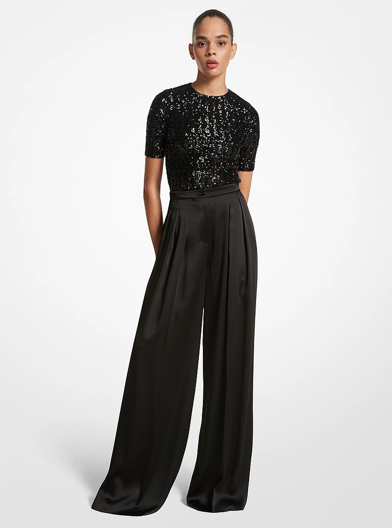 Palazzo-Hose aus Satin in SCHWARZ | Michael Kors
