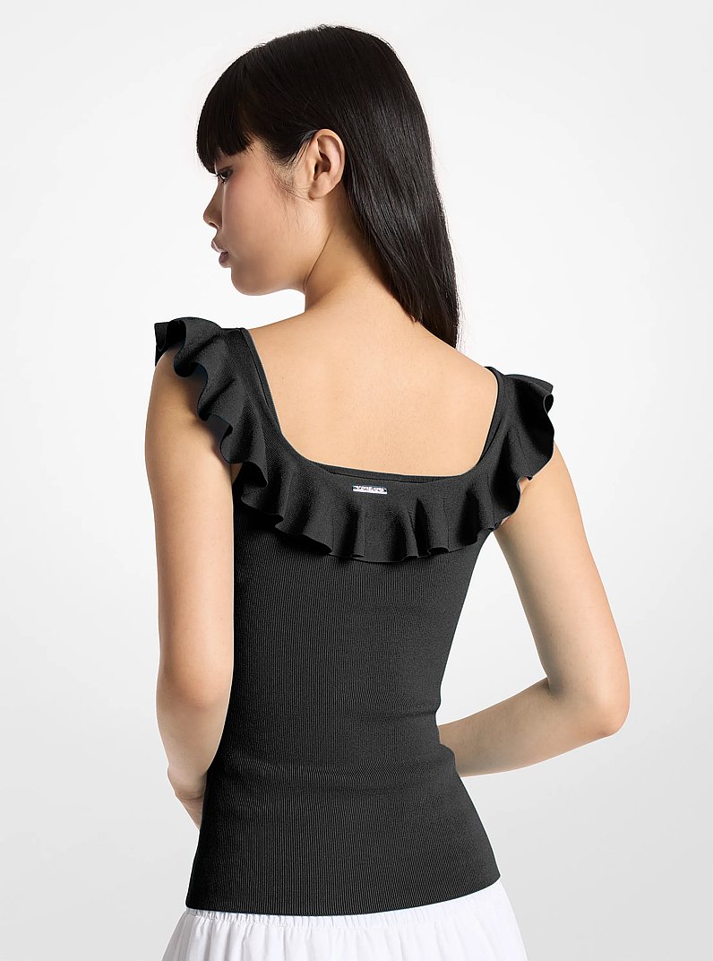 Ruffled Stretch Viscose Tank Top in BLACK | Michael Kors
