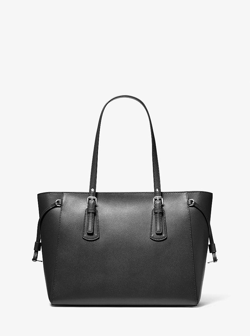 Voyager Medium Crossgrain Leather Tote Bag in BLACK | Michael Kors