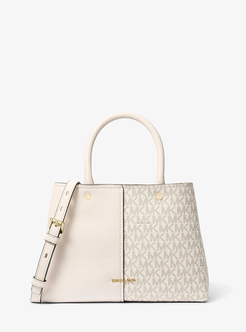 Henkeltasche Flora Medium aus Leder und Signature-Logostoff in VAN/CREMEWEISS | Michael Kors