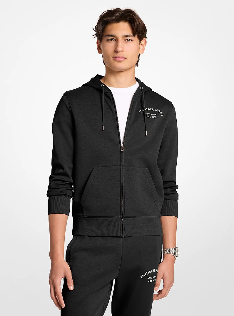 Logo Cotton Blend Zip-Up Hoodie in BLACK | Michael Kors