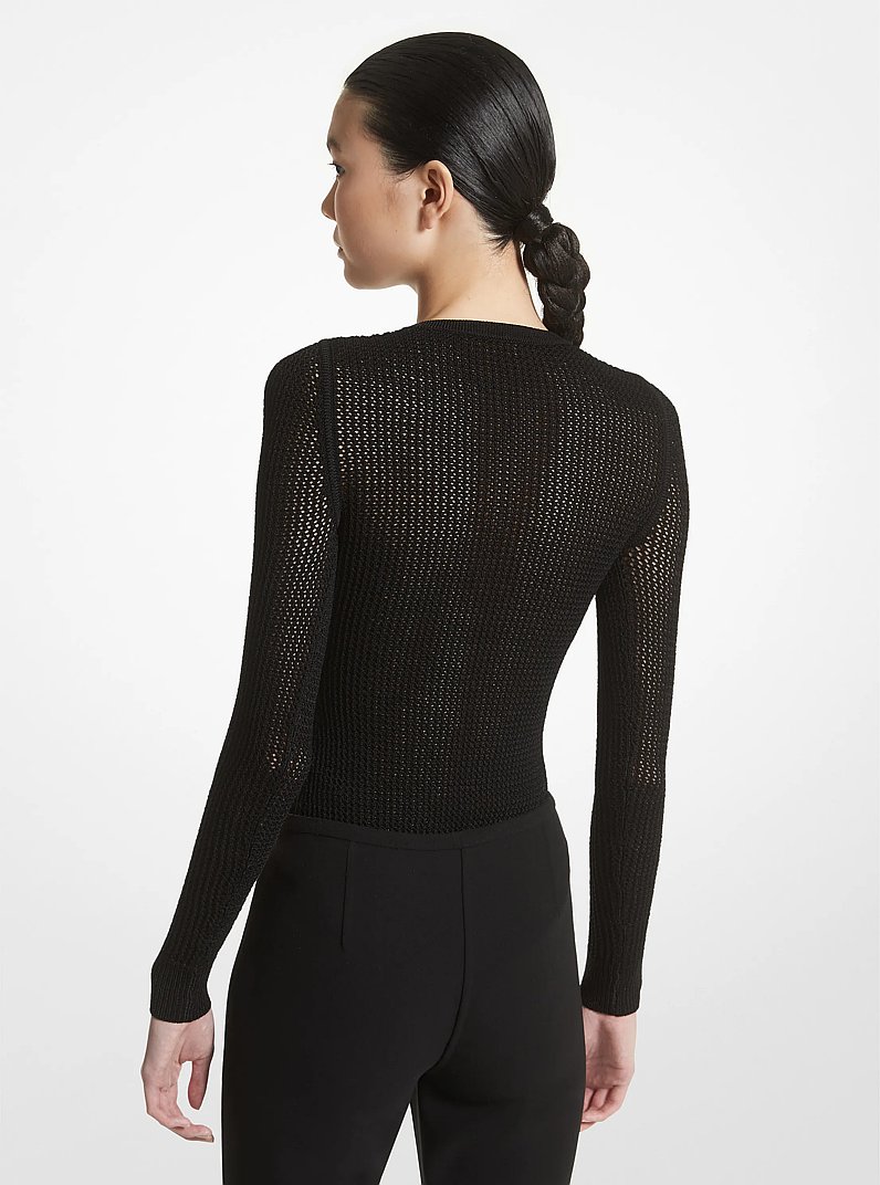 Stretch Viscose Mesh Bodysuit in BLACK | Michael Kors
