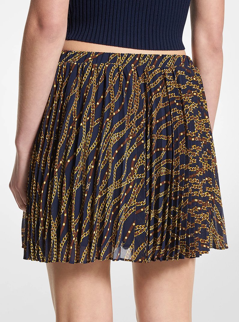 Status Print Georgette Pleated Skirt in MIDNIGHTBLUE | Michael Kors
