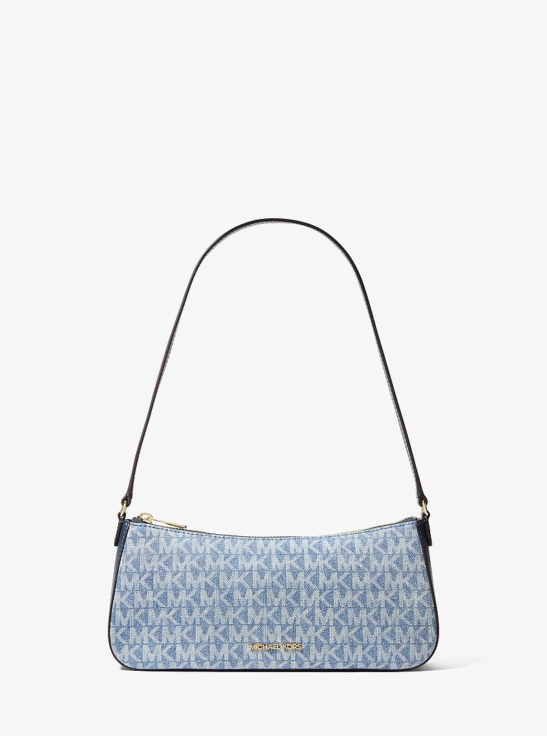 Sammy Small Signature Logo Print Denim Pochette in LT VTBLU WSH | Michael Kors