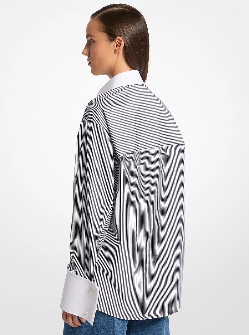 Camisa Tyler extragrande de mezcla de algod&oacute;n a rayas in Blanco medianoche/&oacute;ptico | Michael Kors