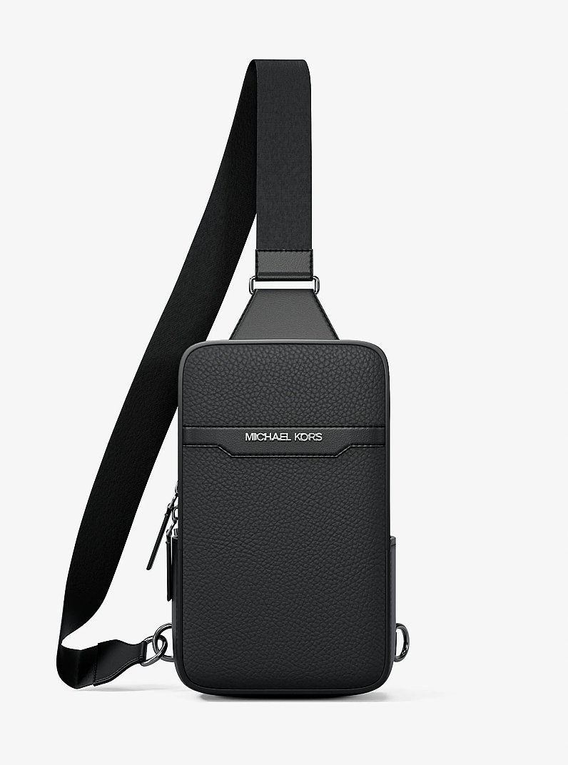 Cooper Medium Pebbled Leather Sling Pack in BLACK | Michael Kors