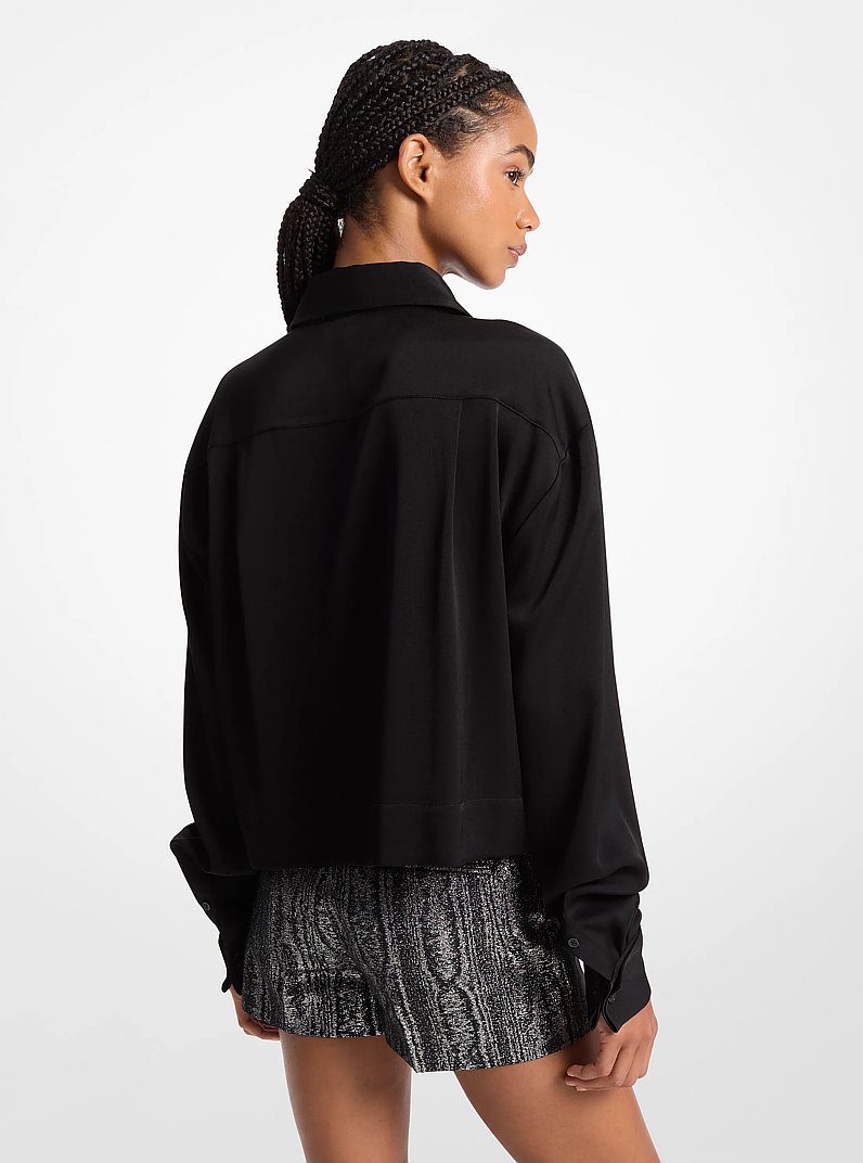 Satin Cropped Shirt in BLACK | Michael Kors