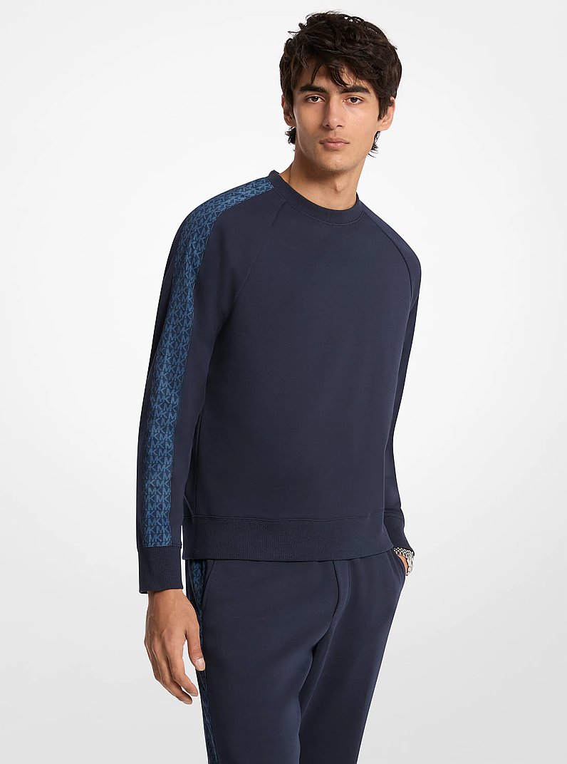 Logo-Trim Cotton Blend Sweater in MIDNIGHT | Michael Kors