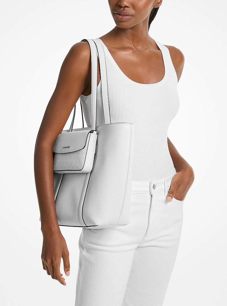 Jet Set Large 2-in-1 Pebbled Leather Tote Bag in OPTIC WHITE | Michael Kors