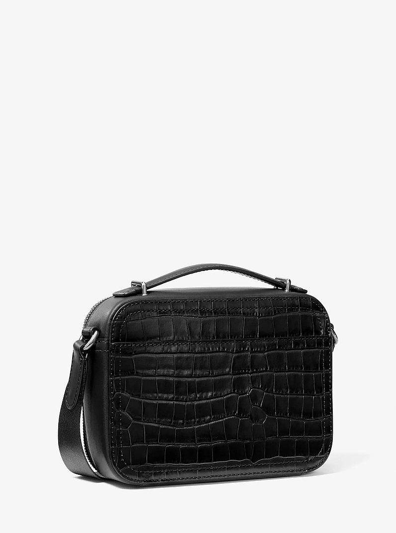 Hudson Crocodile Embossed Leather Crossbody Bag in BLACK | Michael Kors