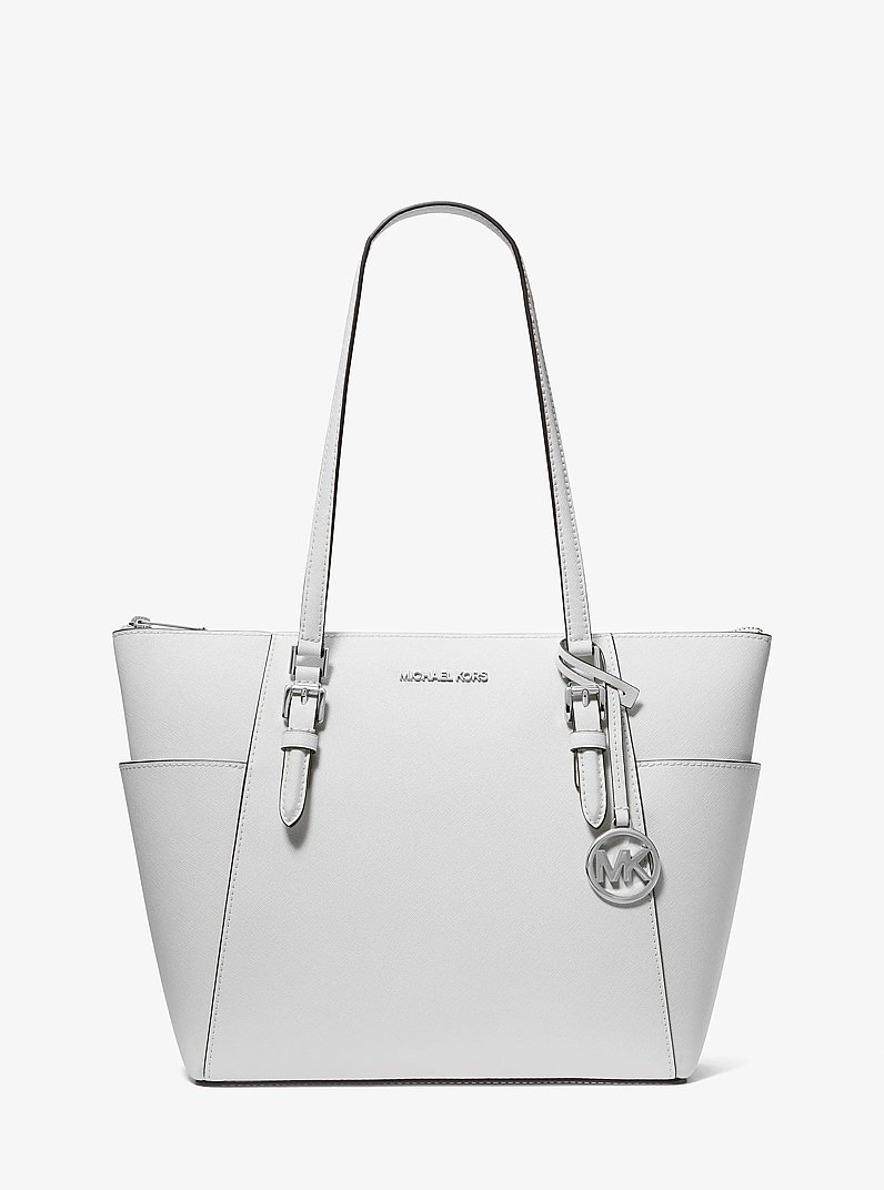 Charlotte Large Saffiano Leather Top-Zip Tote Bag in OPTIC WHITE | Michael Kors