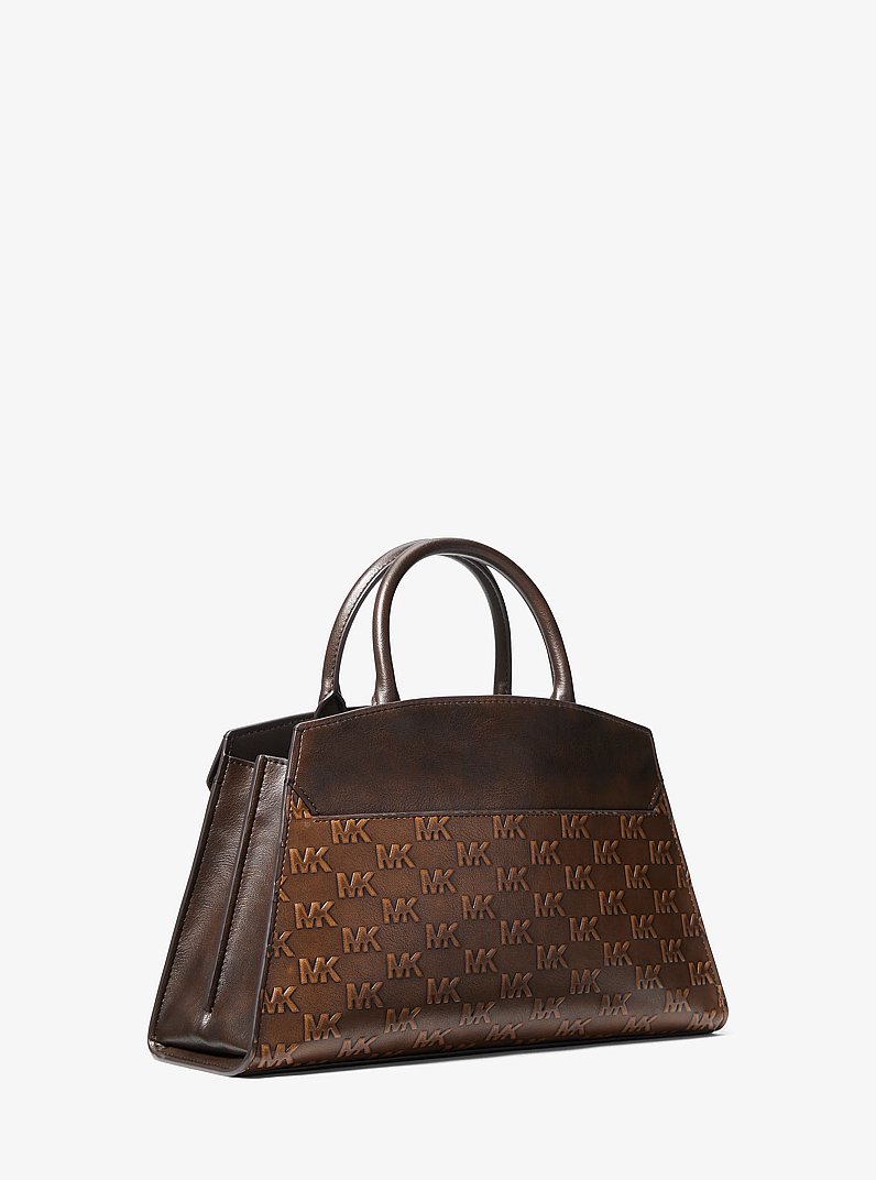 Greta Medium Logo Embossed Satchel in CHOCOLATE | Michael Kors