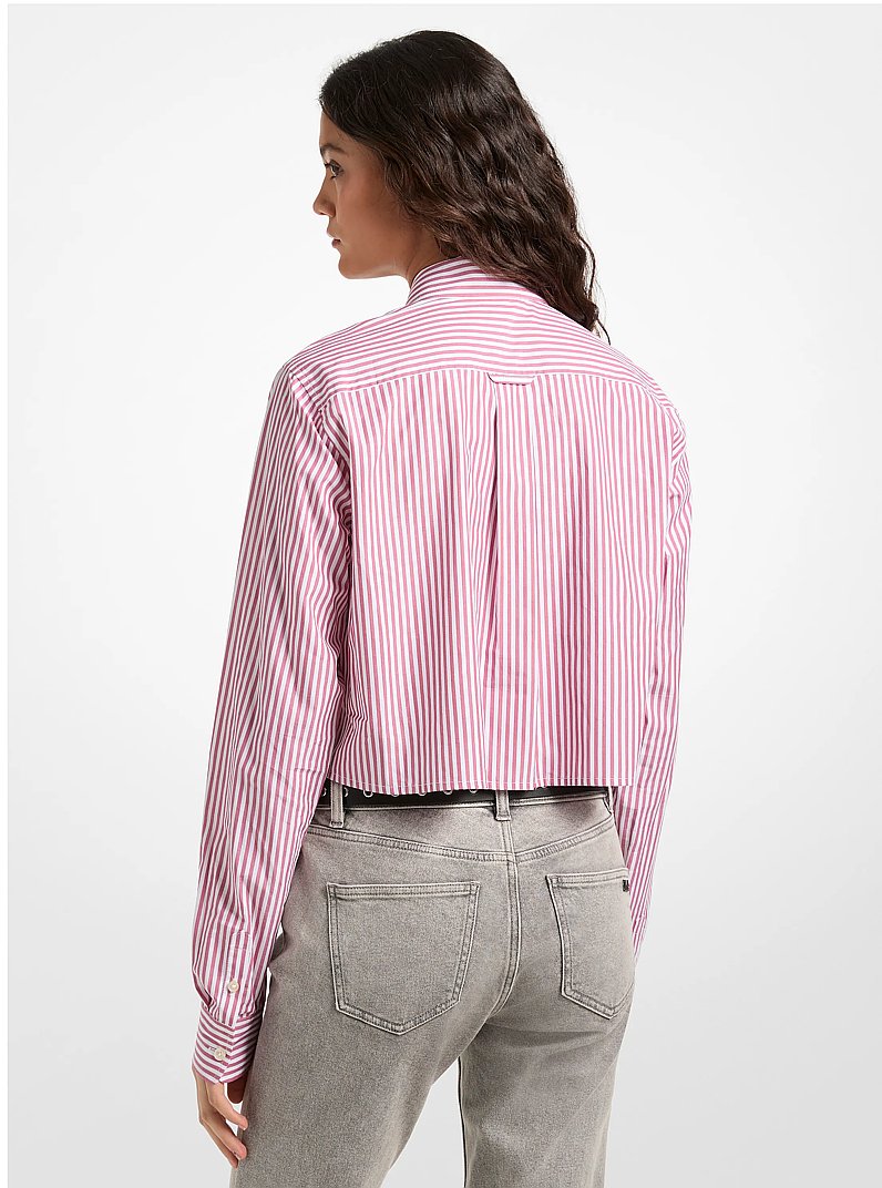 Gestreiftes, kurzes Oxford-Hemd aus Baumwoll-Popeline in PALISANDER | Michael Kors